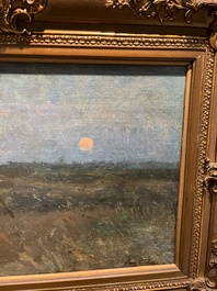 Franz Courtens (1854-1943): Musing at the setting sun, oil on canvas marouflated on board