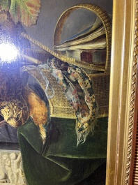 Ad&egrave;le Evrard (1792-1889): Hunting still life with grapes and poultry, oil on panel, dated 1820