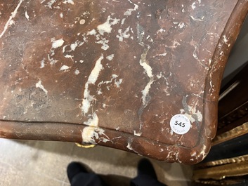 Jean-Charles Ellaume (1714 &ndash; 1763) and Antoine Nicolas: A small Louis XV marquetry chest of drawers with gilt bronze mounts and red marble top