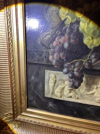 Ad&egrave;le Evrard (1792-1889): Hunting still life with grapes and poultry, oil on panel, dated 1820