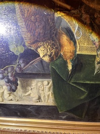 Ad&egrave;le Evrard (1792-1889): Hunting still life with grapes and poultry, oil on panel, dated 1820