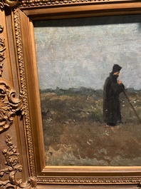 Franz Courtens (1854-1943): Musing at the setting sun, oil on canvas marouflated on board