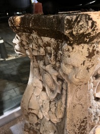 A pair of carved stone pedestals in the Neo-Renaissance style, 19th C.