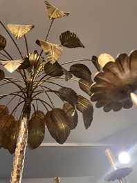 A Hollywood Regency style patinated metal six-light palm tree chandelier, 20th C.