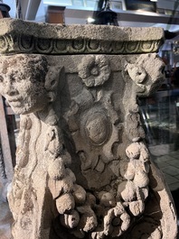 A pair of carved stone pedestals in the Neo-Renaissance style, 19th C.