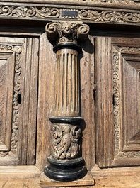 A Dutch elaborate carved oak Renaissance four-door cupboard, 17th C.