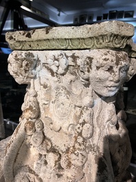 A pair of carved stone pedestals in the Neo-Renaissance style, 19th C.