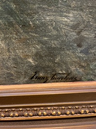 Franz Courtens (1854-1943): Musing at the setting sun, oil on canvas marouflated on board