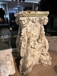 A pair of carved stone pedestals in the Neo-Renaissance style, 19th C.