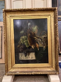 Ad&egrave;le Evrard (1792-1889): Hunting still life with grapes and poultry, oil on panel, dated 1820
