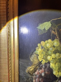 Ad&egrave;le Evrard (1792-1889): Hunting still life with grapes and poultry, oil on panel, dated 1820