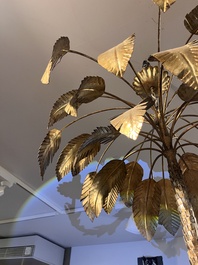 A Hollywood Regency style patinated metal six-light palm tree chandelier, 20th C.
