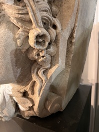 A large French architectural carved stone fragment with the head of Ceres, 19th C.
