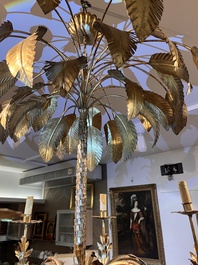 A Hollywood Regency style patinated metal six-light palm tree chandelier, 20th C.