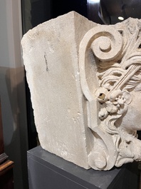 A large French architectural carved stone fragment with the head of Ceres, 19th C.