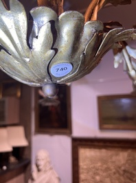 A Hollywood Regency style patinated metal six-light palm tree chandelier, 20th C.