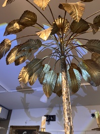 A Hollywood Regency style patinated metal six-light palm tree chandelier, 20th C.