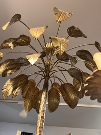 A Hollywood Regency style patinated metal six-light palm tree chandelier, 20th C.