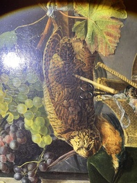 Ad&egrave;le Evrard (1792-1889): Hunting still life with grapes and poultry, oil on panel, dated 1820