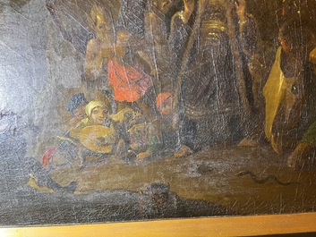 Flemish school, follower of David Teniers (1610-1690): The rich man being led to hell, oil on canvas, ca. 1700