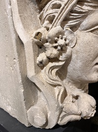 A large French architectural carved stone fragment with the head of Ceres, 19th C.