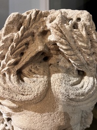 A large French architectural carved stone fragment with the head of Ceres, 19th C.