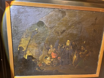 Flemish school, follower of David Teniers (1610-1690): The rich man being led to hell, oil on canvas, ca. 1700