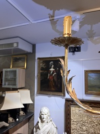 A Hollywood Regency style patinated metal six-light palm tree chandelier, 20th C.