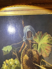 Ad&egrave;le Evrard (1792-1889): Hunting still life with grapes and poultry, oil on panel, dated 1820