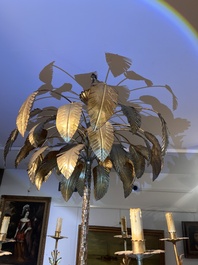 A Hollywood Regency style patinated metal six-light palm tree chandelier, 20th C.