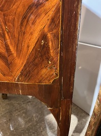 Jean-Charles Ellaume (1714 &ndash; 1763) and Antoine Nicolas: A small Louis XV marquetry chest of drawers with gilt bronze mounts and red marble top