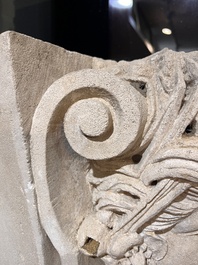 A large French architectural carved stone fragment with the head of Ceres, 19th C.