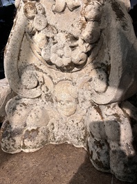 A pair of carved stone pedestals in the Neo-Renaissance style, 19th C.