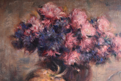 Edgard Fievez (1880-1976): Nature morte aux fleurs et aux fruits, huile sur toile