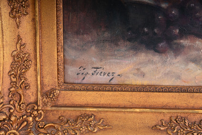 Edgard Fievez (1880-1976): Nature morte aux fleurs et aux fruits, huile sur toile