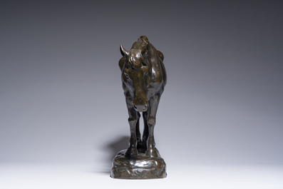 Constantin Emile Meunier (1831-1905): Een mijnpaard, bruingepatineerd brons, gieterijmerk 'J. Petermann Fondeur Bruxelles', ca. 1890