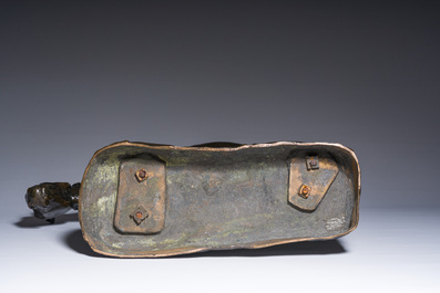 Constantin Emile Meunier (1831-1905): Een mijnpaard, bruingepatineerd brons, gieterijmerk 'J. Petermann Fondeur Bruxelles', ca. 1890