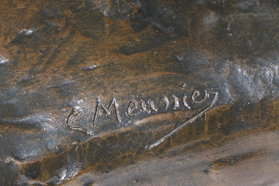 Constantin Emile Meunier (1831-1905): Een mijnpaard, bruingepatineerd brons, gieterijmerk 'J. Petermann Fondeur Bruxelles', ca. 1890