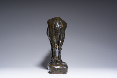 Constantin Emile Meunier (1831-1905): Een mijnpaard, bruingepatineerd brons, gieterijmerk 'J. Petermann Fondeur Bruxelles', ca. 1890