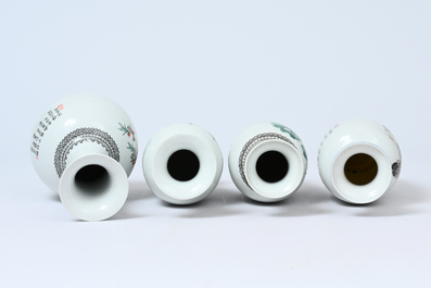 Acht Chinese famille rose vazen met vogels tussen bloesemtakken en figuratief decor, 20ste eeuw