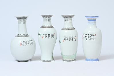 Acht Chinese famille rose vazen met vogels tussen bloesemtakken en figuratief decor, 20ste eeuw