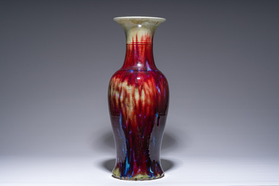 A tall Chinese flamb&eacute; glazed vase, 19th/20th C.