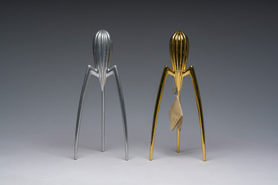 Philippe Starck (1949): Two 'Juicy Salif' citrus squeezers for Alessi, aluminium and gilt aluminium, Italy, last quarter 20th C.