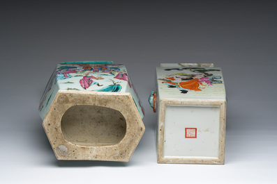 Deux vases en porcelaine de Chine famille rose &agrave; d&eacute;cor d'immortels et leurs serviteurs dans un paysage, 19&egrave;me/20&egrave;me si&egrave;cle