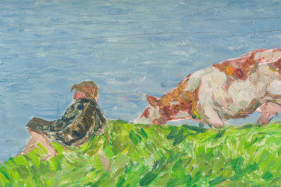 Modest Huys (1874-1932): 'La Lys - De Leie', huile sur panneau