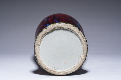 A tall Chinese flamb&eacute; glazed vase, 19th/20th C.