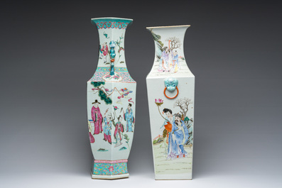 Deux vases en porcelaine de Chine famille rose &agrave; d&eacute;cor d'immortels et leurs serviteurs dans un paysage, 19&egrave;me/20&egrave;me si&egrave;cle