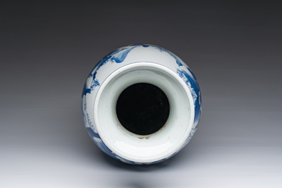 A Chinese blue and white vase with figures in a landscape, Kangxi