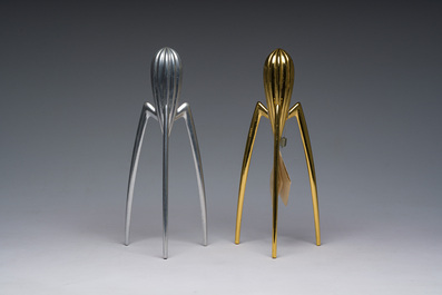 Philippe Starck (1949): Two 'Juicy Salif' citrus squeezers for Alessi, aluminium and gilt aluminium, Italy, last quarter 20th C.