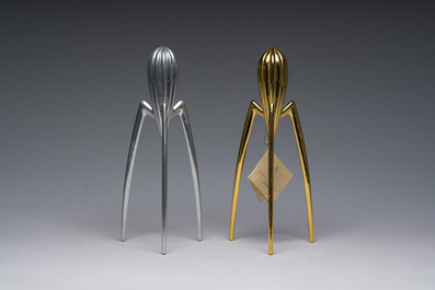 Philippe Starck (1949): Two 'Juicy Salif' citrus squeezers for Alessi, aluminium and gilt aluminium, Italy, last quarter 20th C.